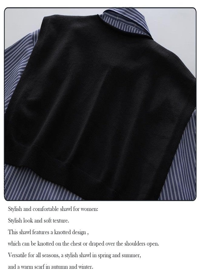 huablo Stylish Women's Soft Knitted Knotted Shawl Ideal for Travel Casual Scarf Wrap Shawl Faux Sweater Wrap Black - Image 3
